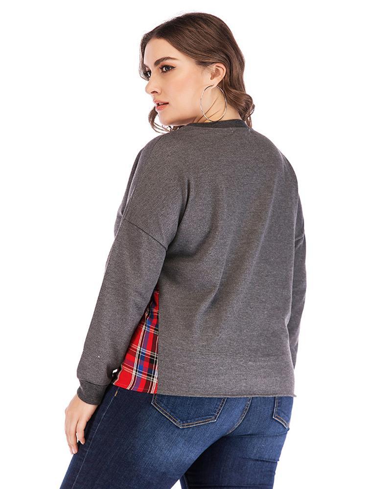 Plaid Patcwork Round Neck T-shirt