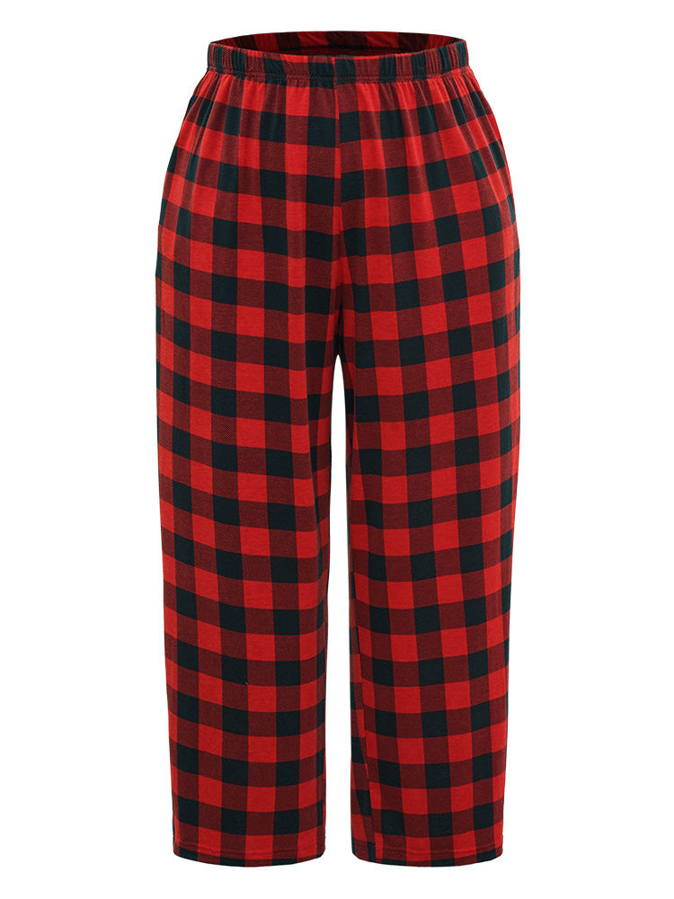 Plaid Pocket Elastic Waist Sleep Pants