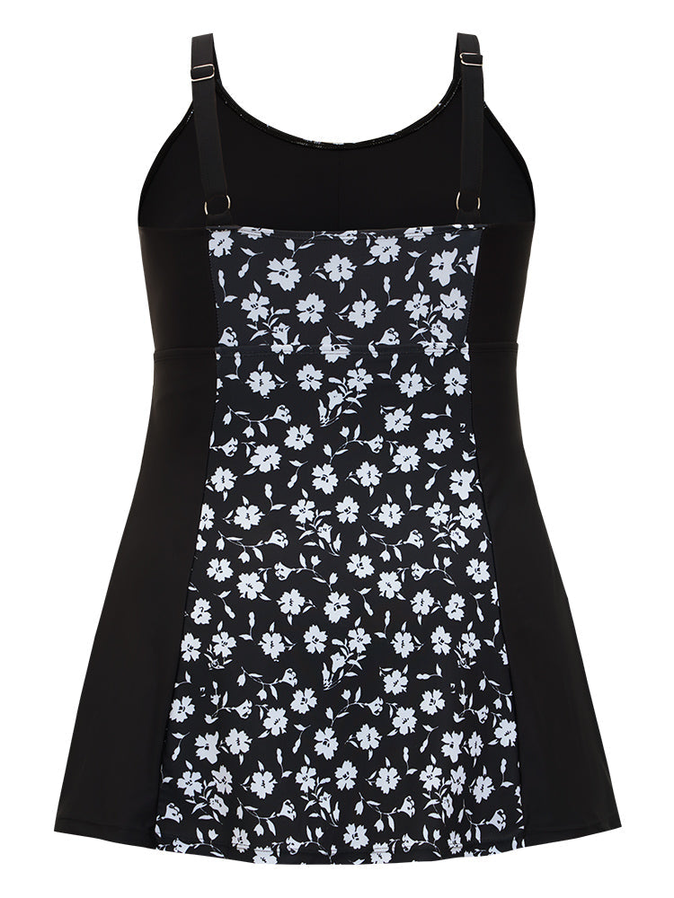 Ditsy Floral Crew Neck Adjustable Straps Swim Dress