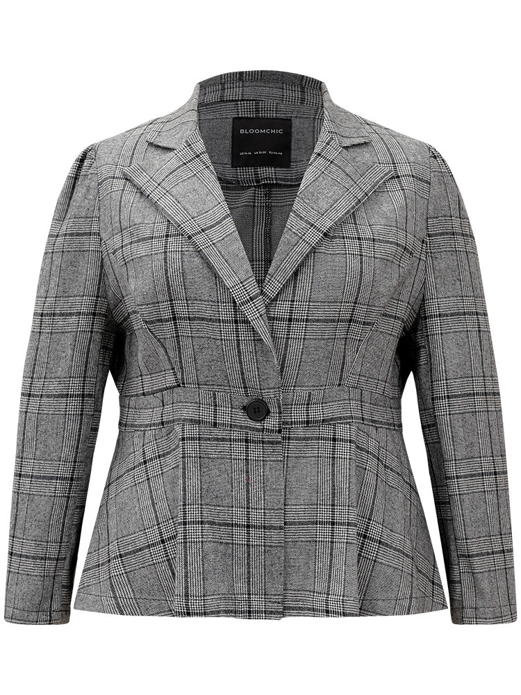 Plaid Suit Collar Button Up Blazer