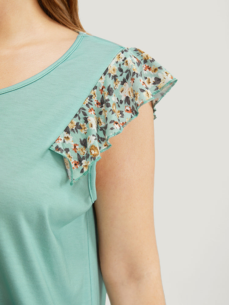 Ditsy Floral Patchwork Ruffle Trim Tank Top
