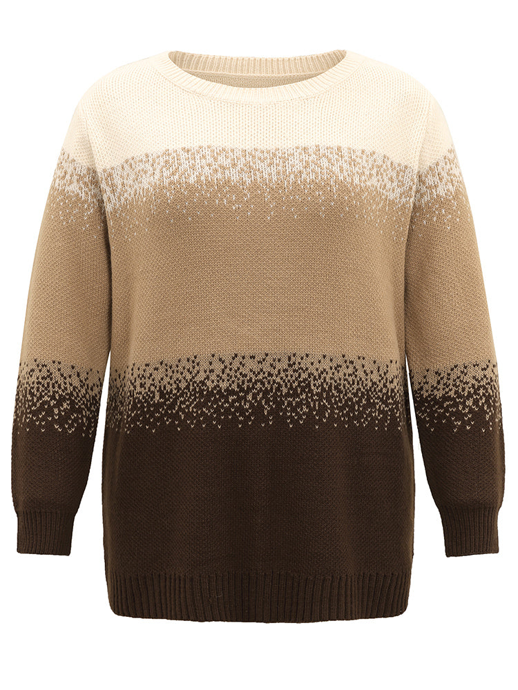 Ombre Colorblock Loose Crew Neck Pullover