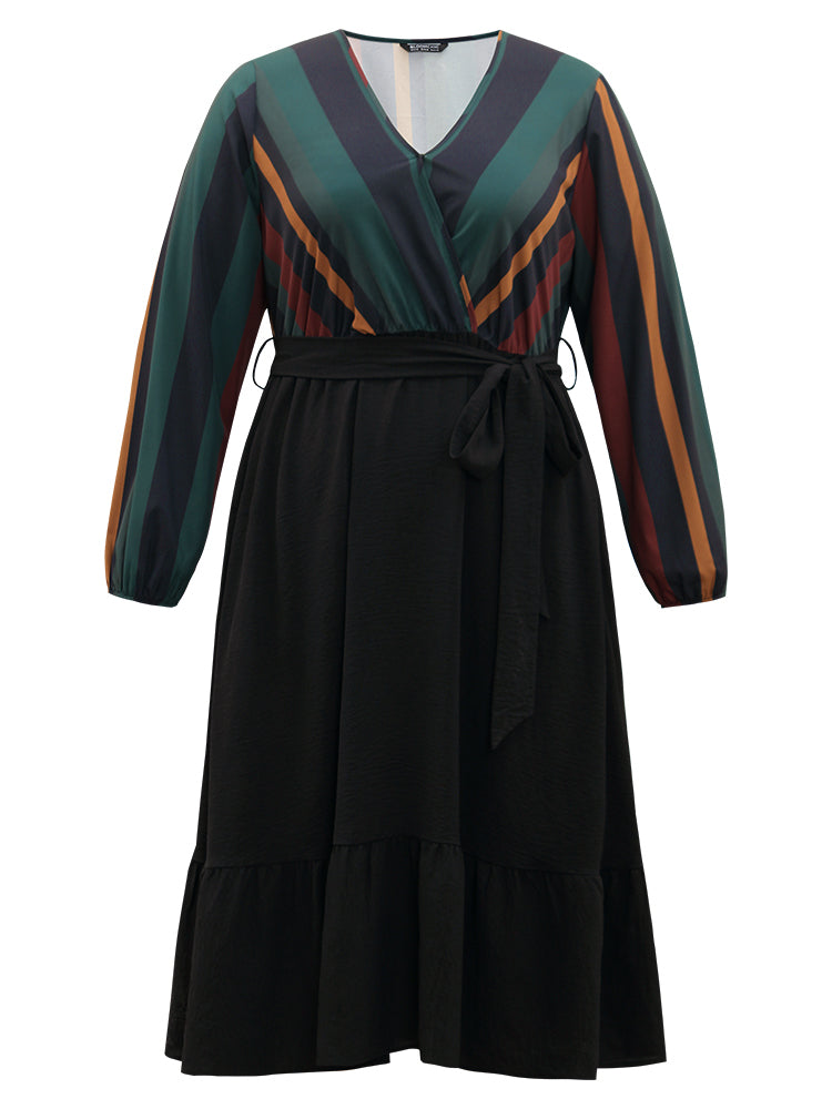 Striped Patchwork Belted Wrap Dress