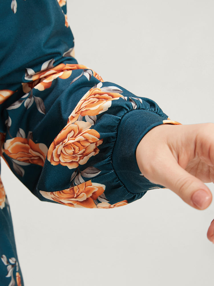 Floral Print Cold Shoulder Long Tee