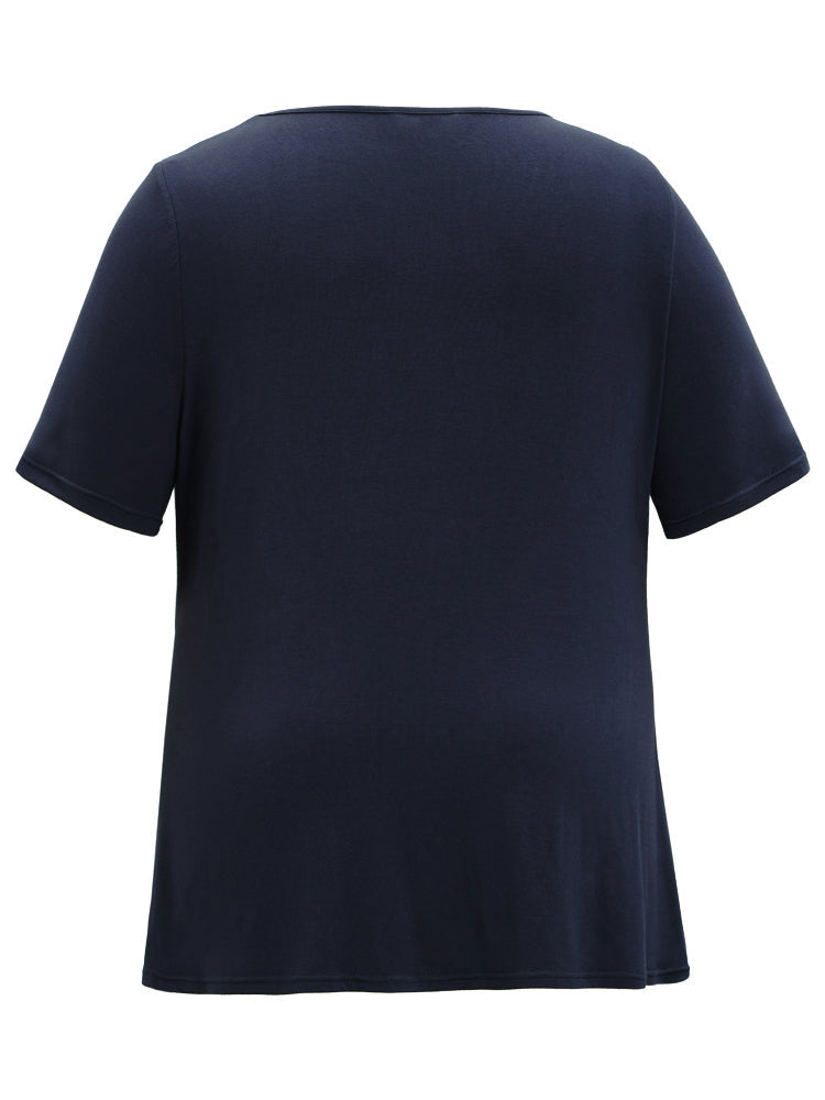 Solid Crew Neck Twist Front T-shirt