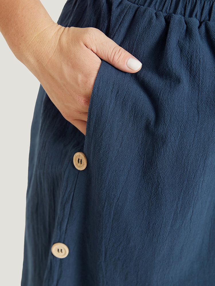 Plain Pocket Button Detail Knotted Shorts