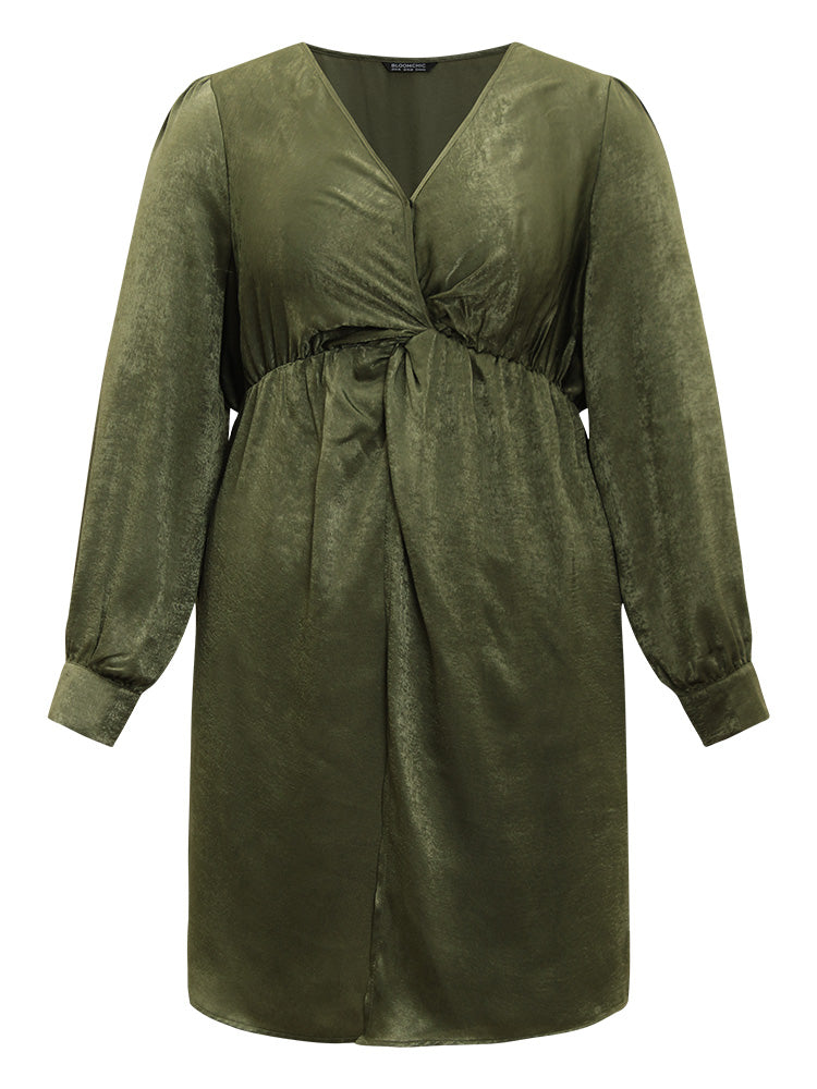 Solid Wrap Twist Front Elastic Waist Dress