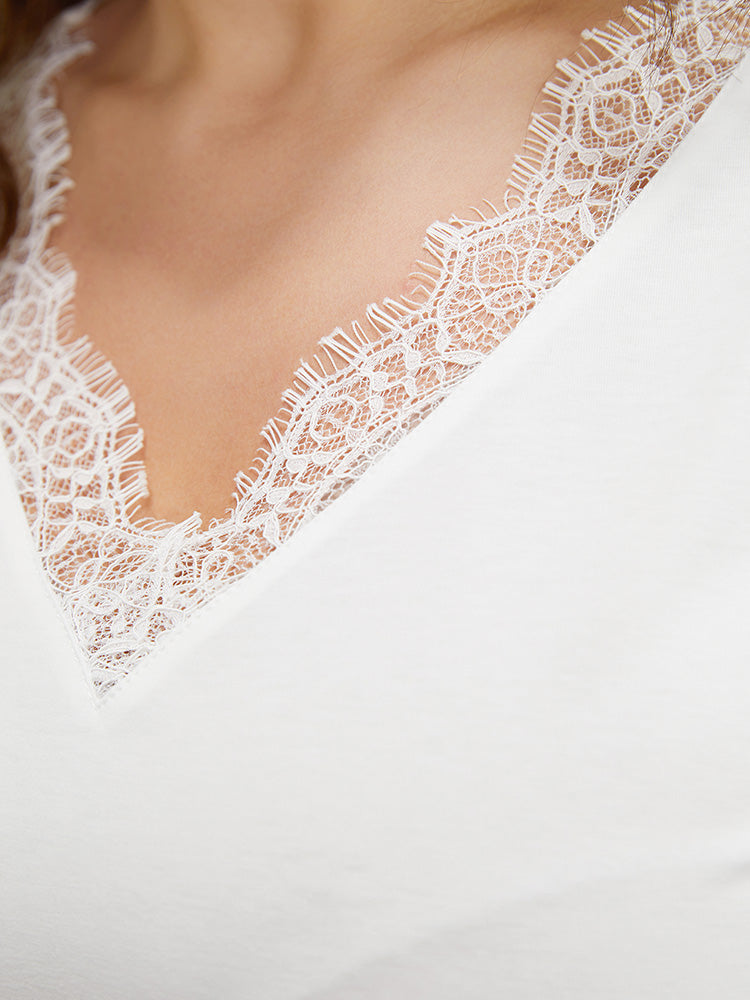 Plain Lace Puff Sleeve T-shirt
