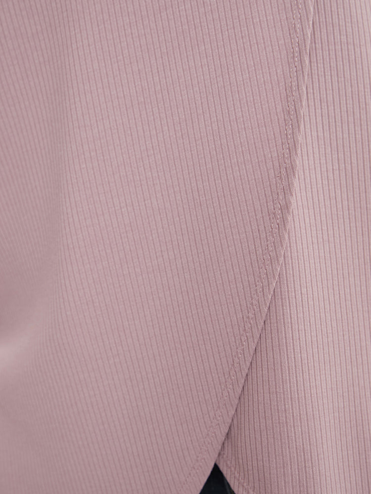 Solid Round Neck Asymmetrical Hem Rib Knit Tee