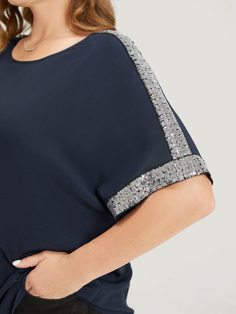 Sequin Patchwork Dolman Sleeve Blouse