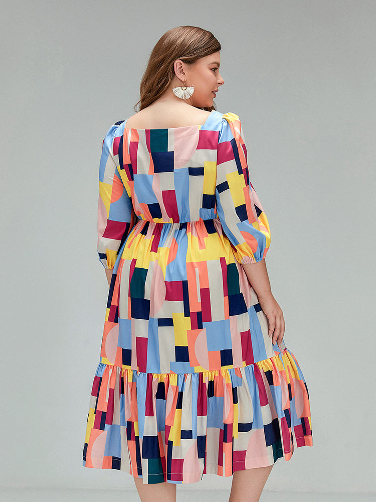 Geo Print Square Collar Dress