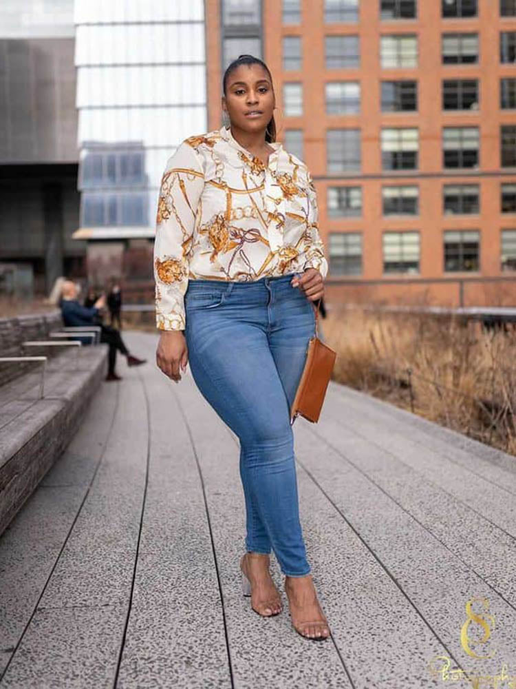 Chain Print Notch Blouse