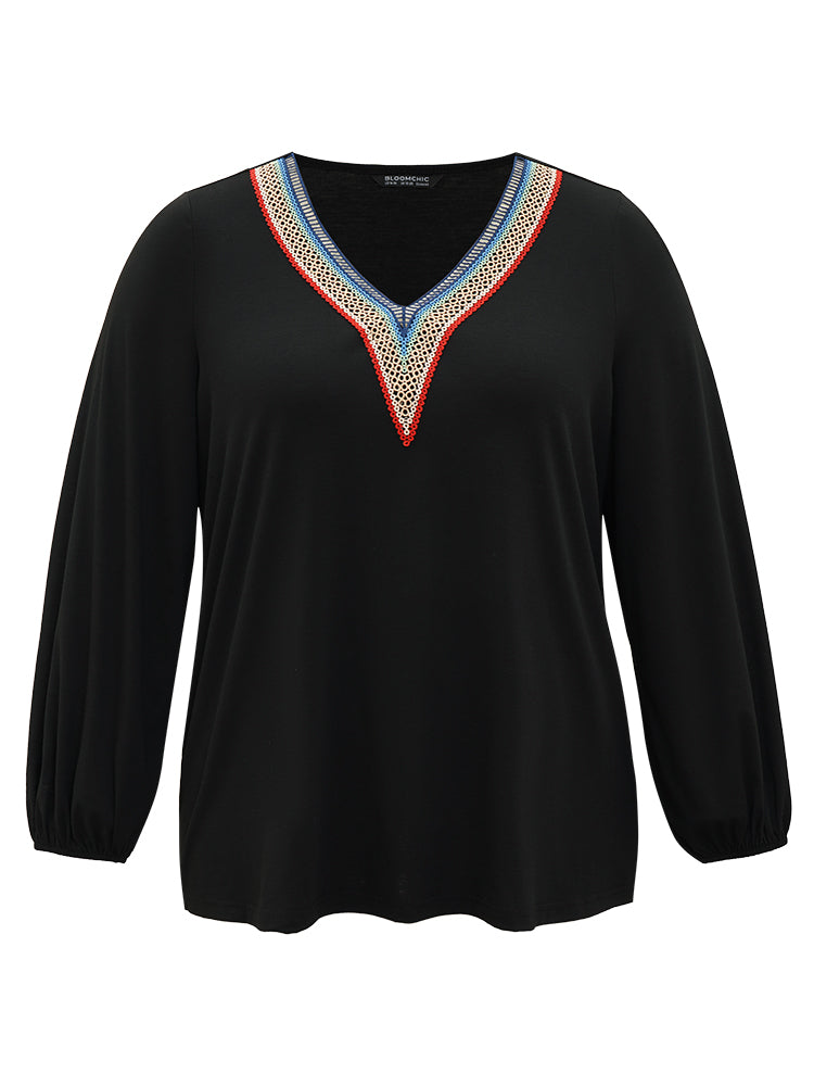 Contrast Webbing V Neck Elastic cuffs T-shirt