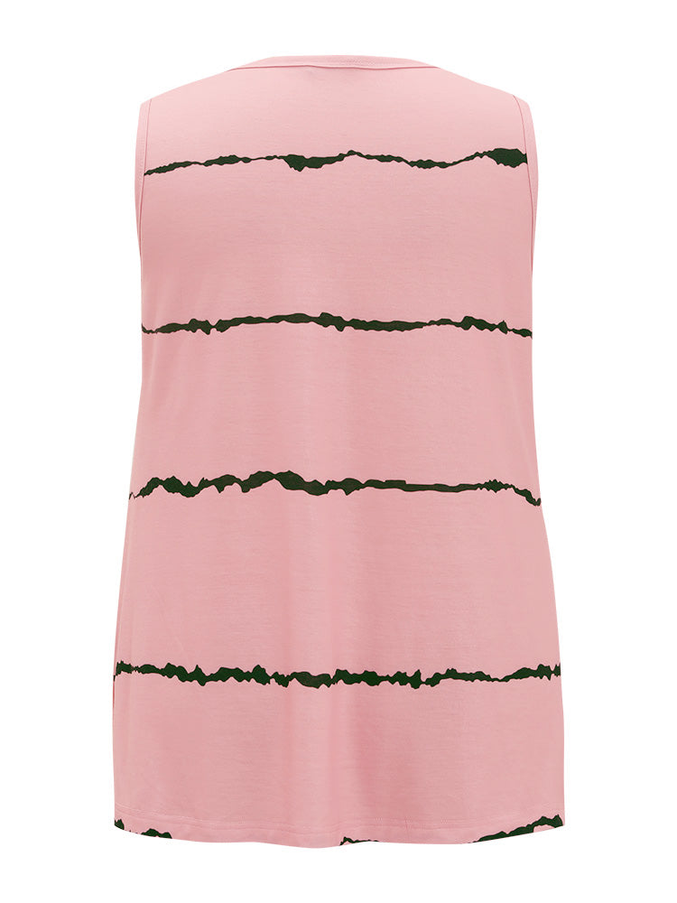 Striped Print Patched Pocket Tank Top