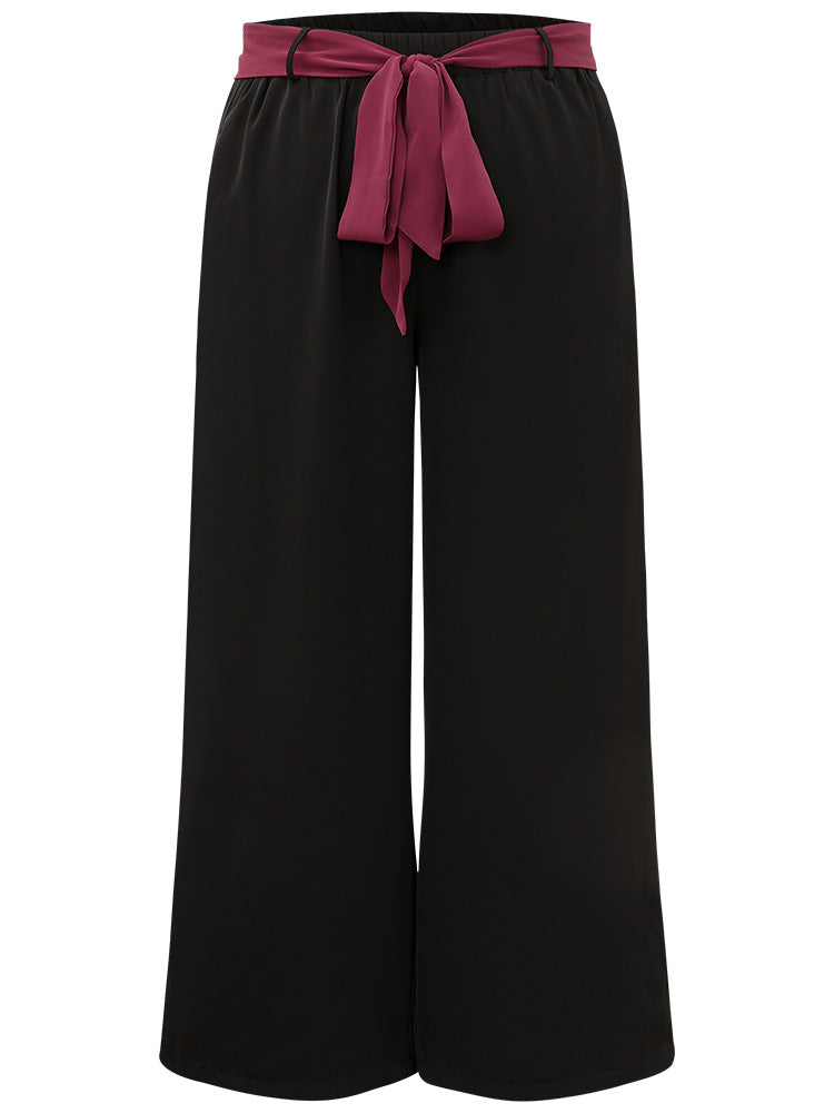 Anti-Wrinkle Two Tone Belted Loose Woven Pants