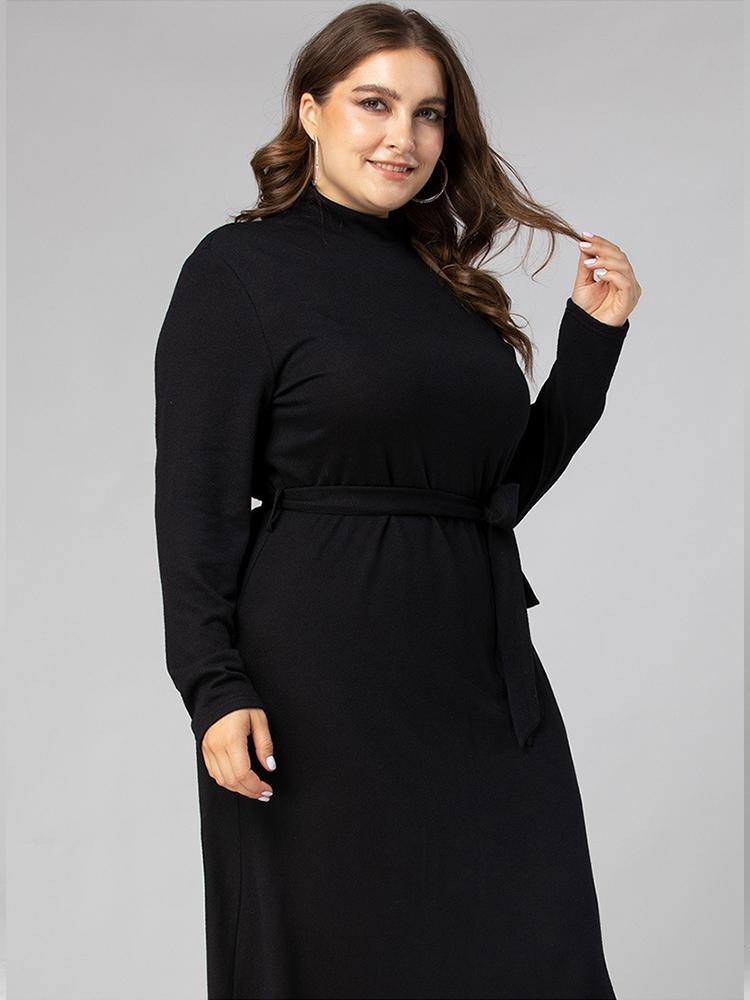 Half Turtleneck Lacing Waist Classic Maxi Dress