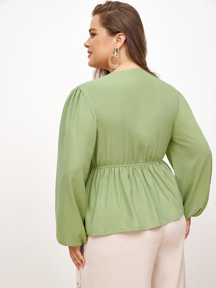 Ruffled V-neck Long Sleeved Blouse