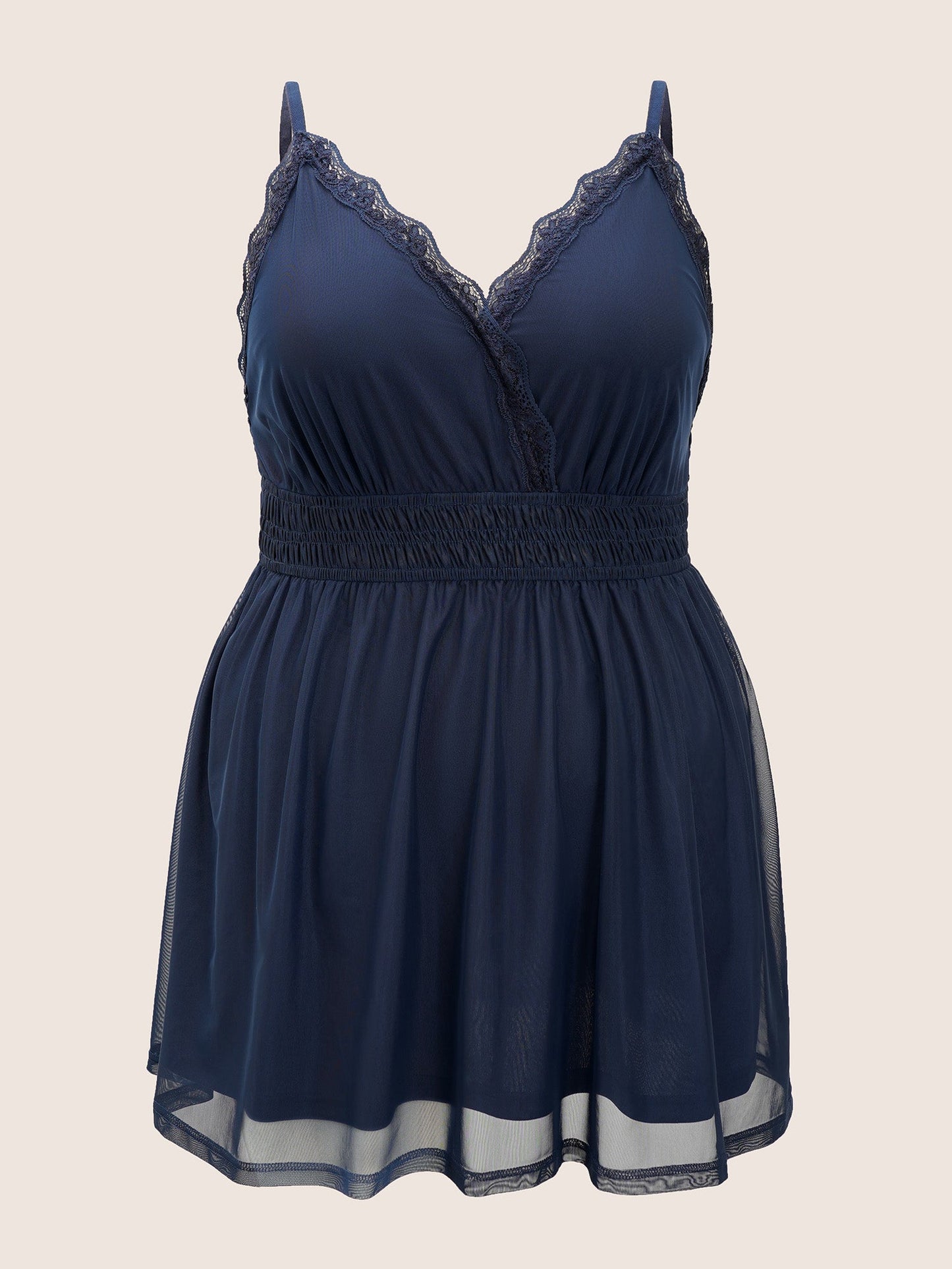 Guipure Lace Shirred Mesh Cami Sleep Dress