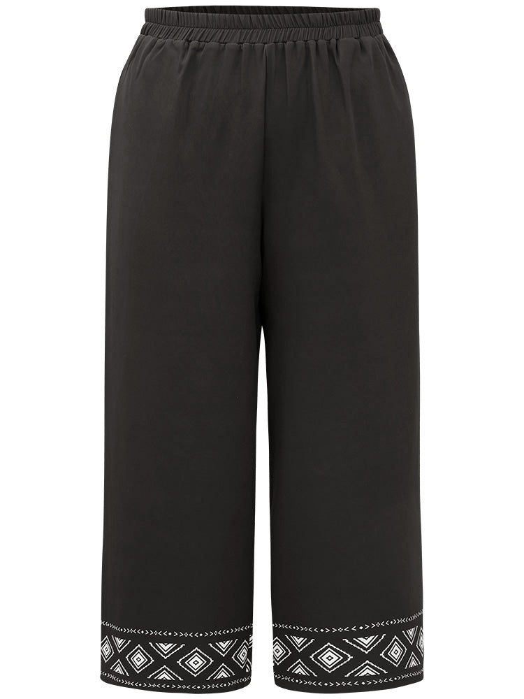 Boho Print Elastic Waist Straight Leg Pants