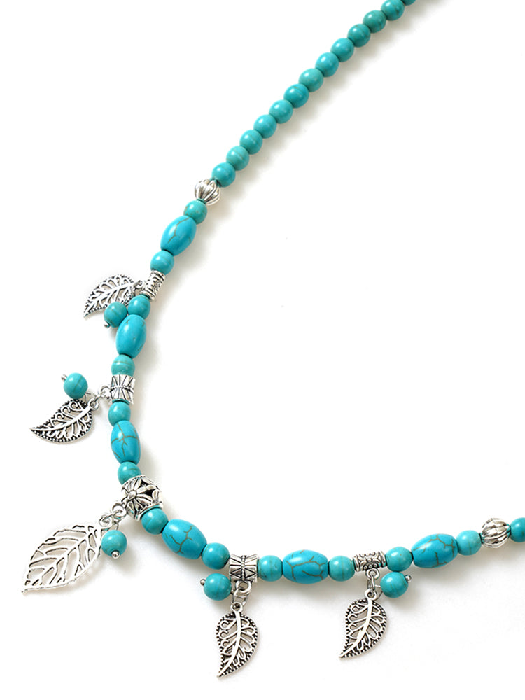 Natural Stone Leaves Vacation Style Necklace