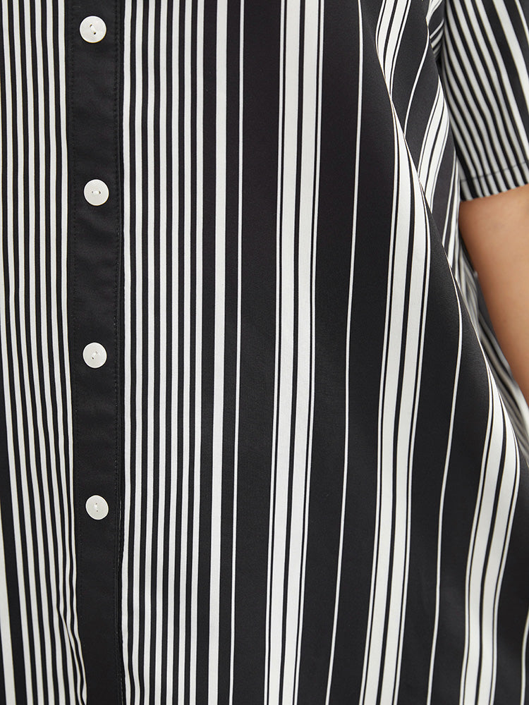 Striped Notched Neck Button Detail Blouse