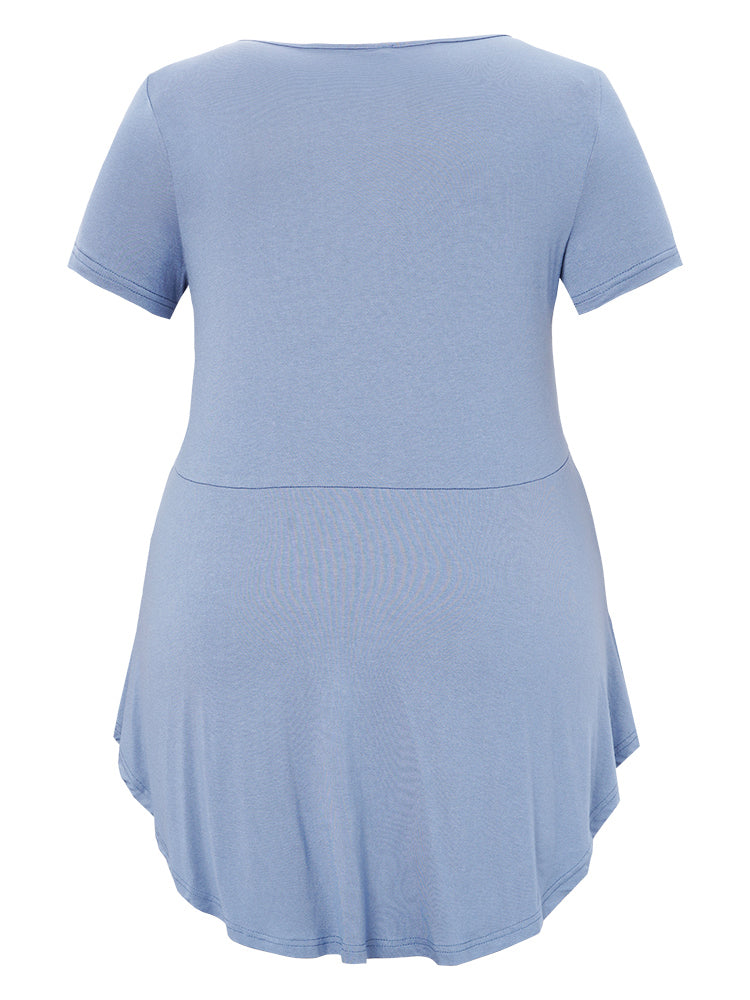 Plain Cut Out Ruffle Arc Hem T-shirt