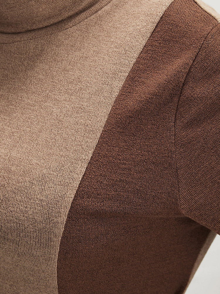 Colorblock Contrast Buckle Side Asymmetrical Hem Long Tee