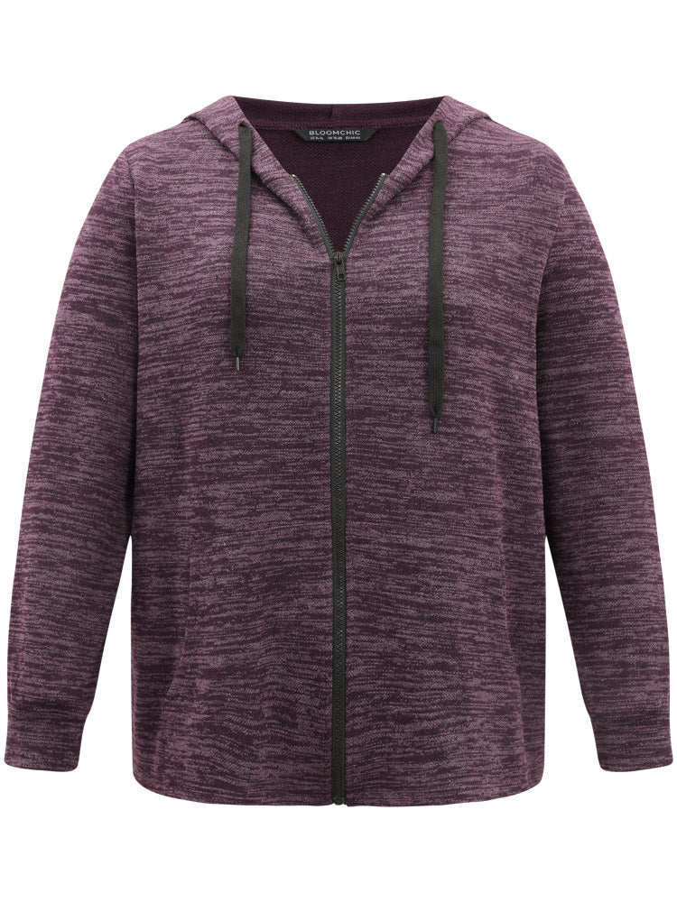 Solid Heather Pocket Hooded Zipper Sweatshirt