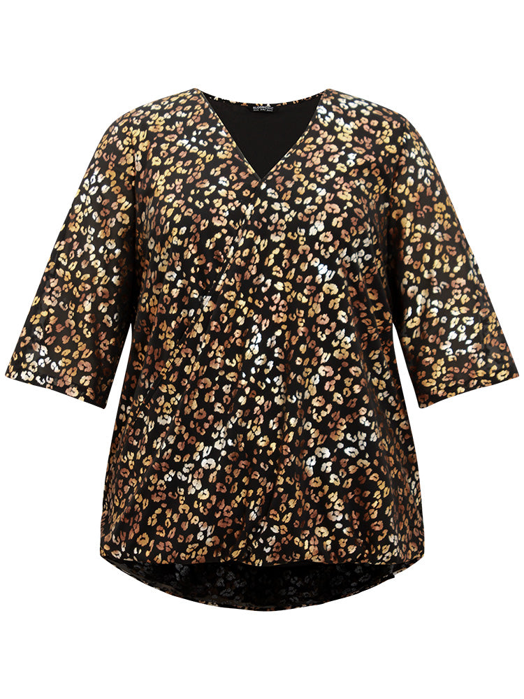 Leopard Glitter Wrap V Neck Blouse