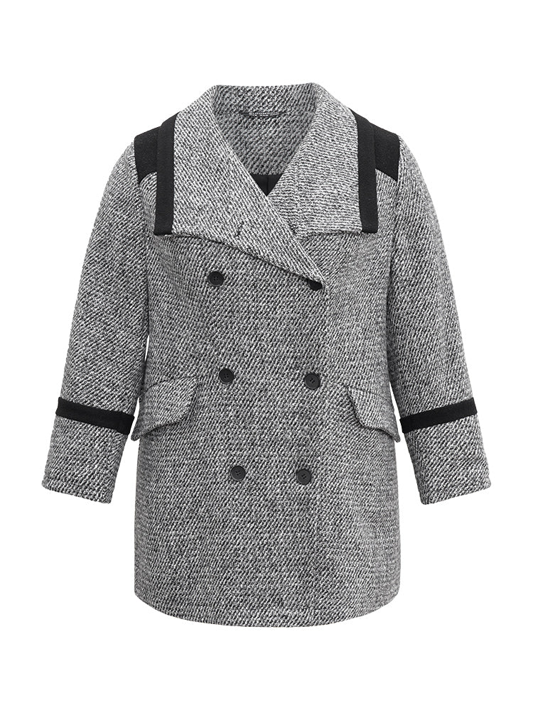 Contrast Tweed Double Breasted Flap Pocket Coat