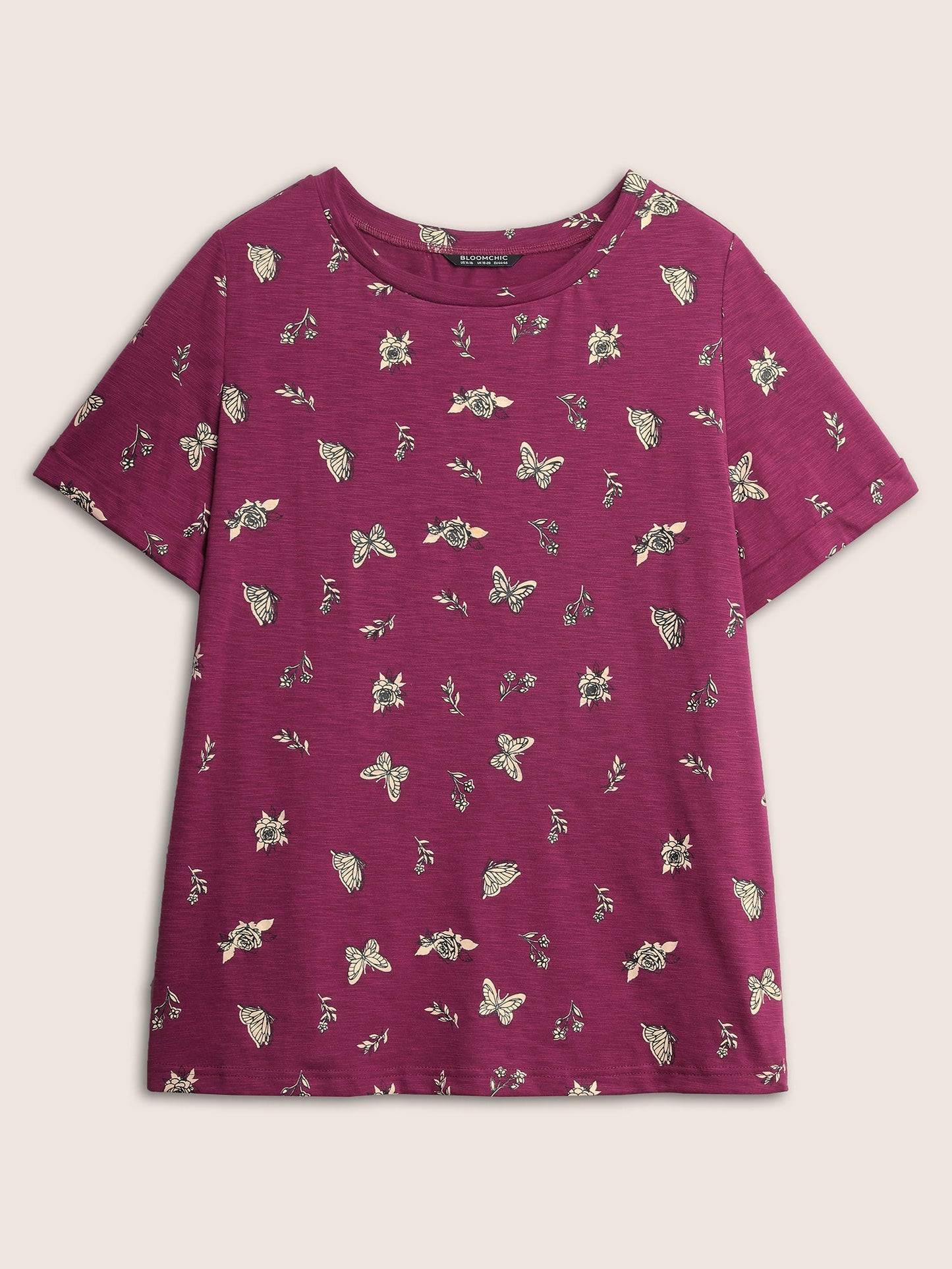 Butterfly Print Cuffed Sleeve T-shirt
