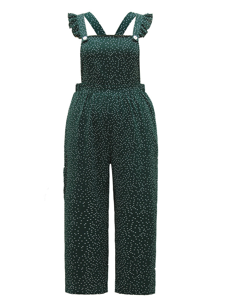 Polka Dot Flutter Trim Overall Cami Jumpsuit