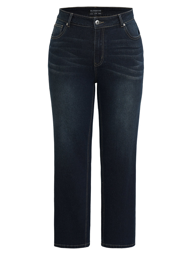 Dark Wash Zipper Fly Straight Leg Jeans