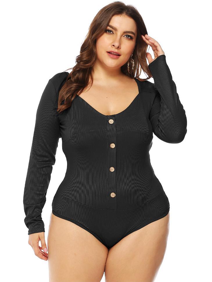 Button Up V-neck Knit Bodysuits