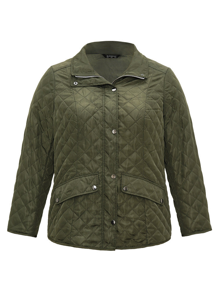 Argyle Plaid Flap Pocket Zipper Fly Coat