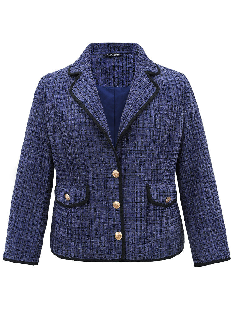 Tweed Suit Collar Button Up Flap Pocket Blazer