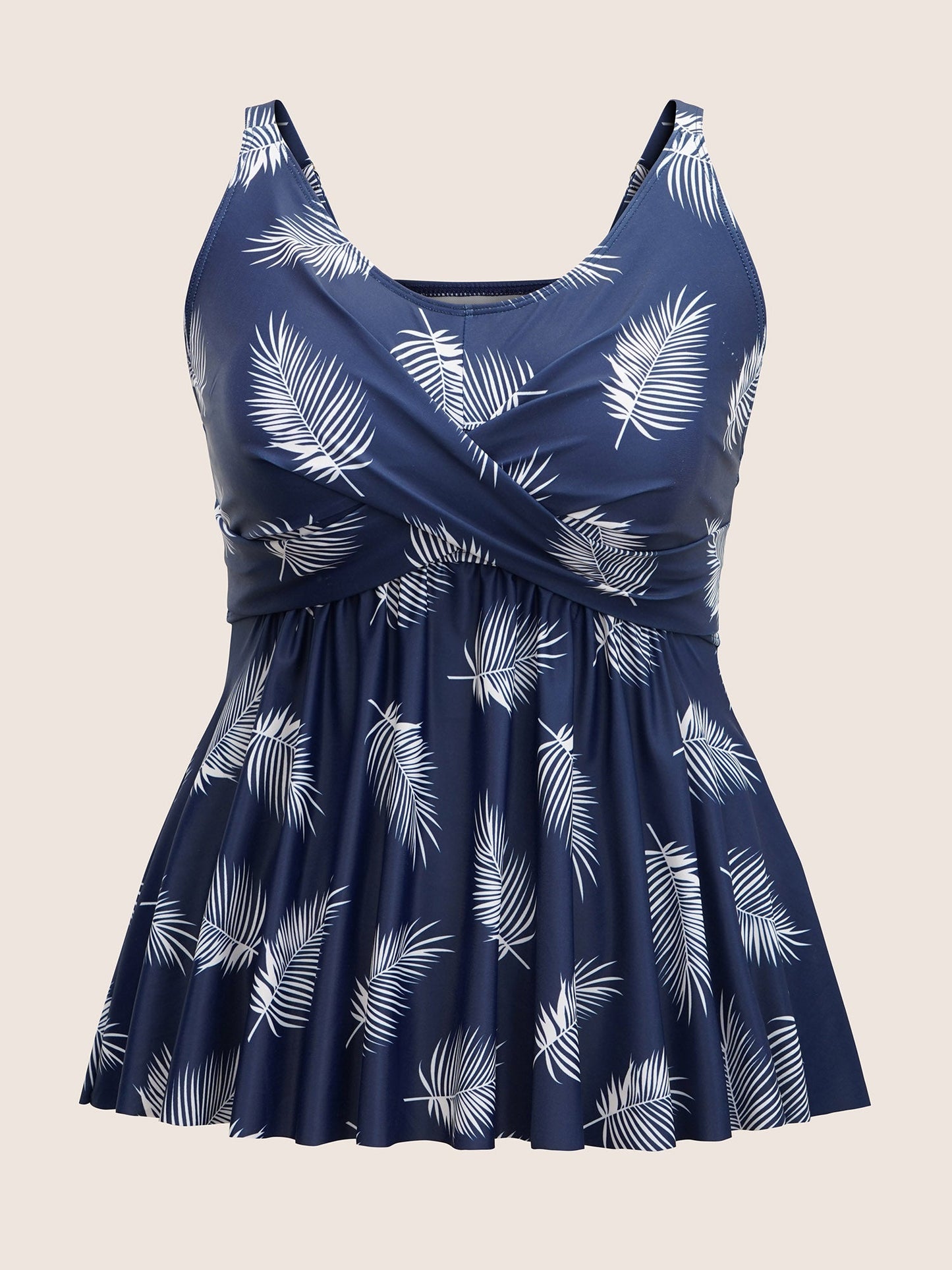 Feather Print Crossover Spaghetti Strap Swim Top