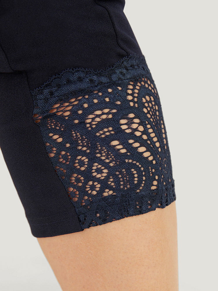 Solid Lace Hem Skinny Leggings