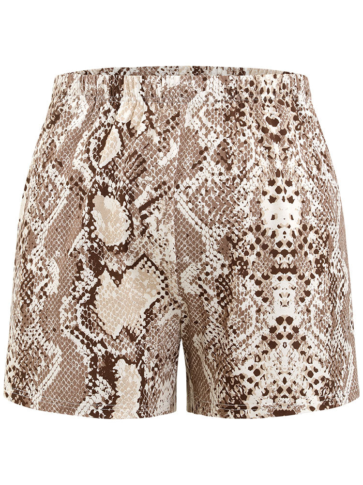 Snakeskin Print Elastic Waist Pocket Sleep Shorts