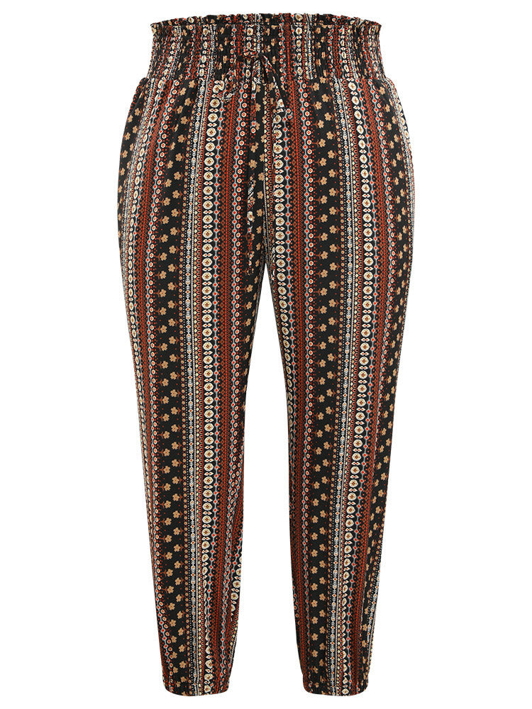 Bandana Print Pocket Shirred Ties Pants