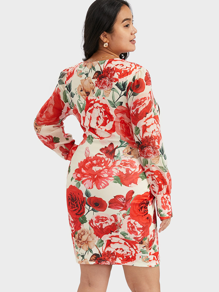 Floral Twist-front Bodycon Dress