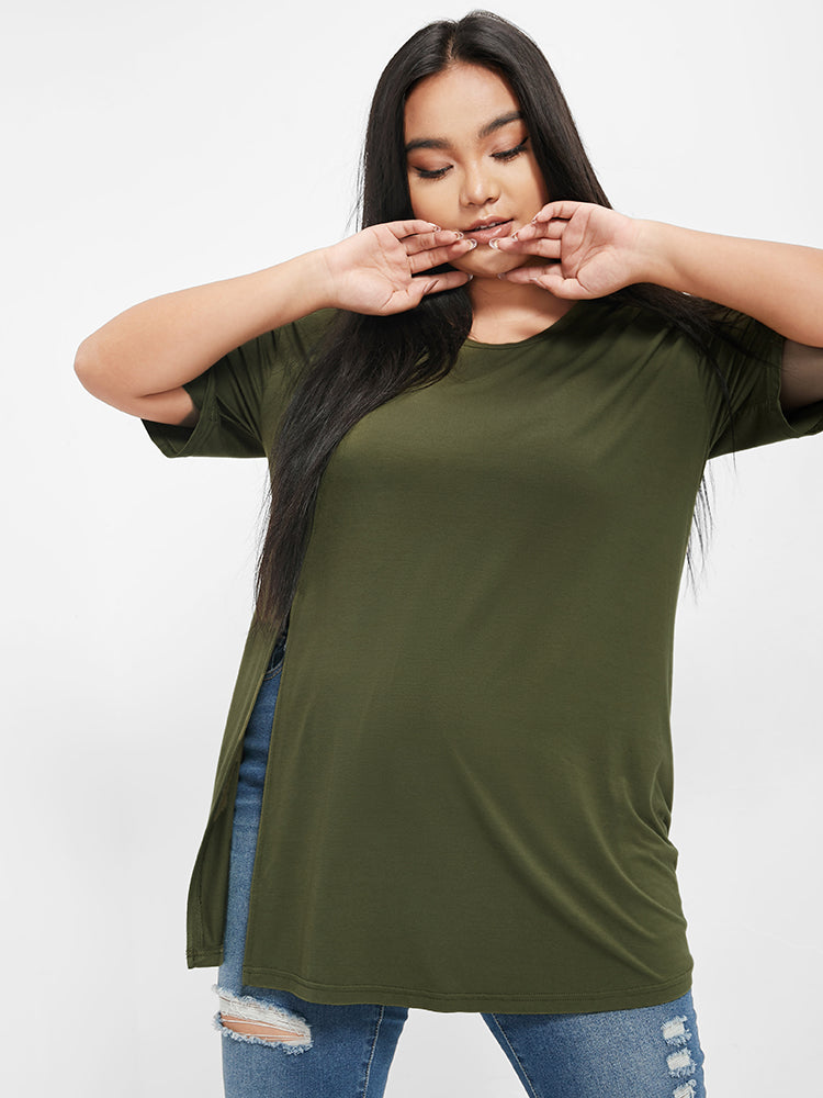 Solid Split Hem T-shirt