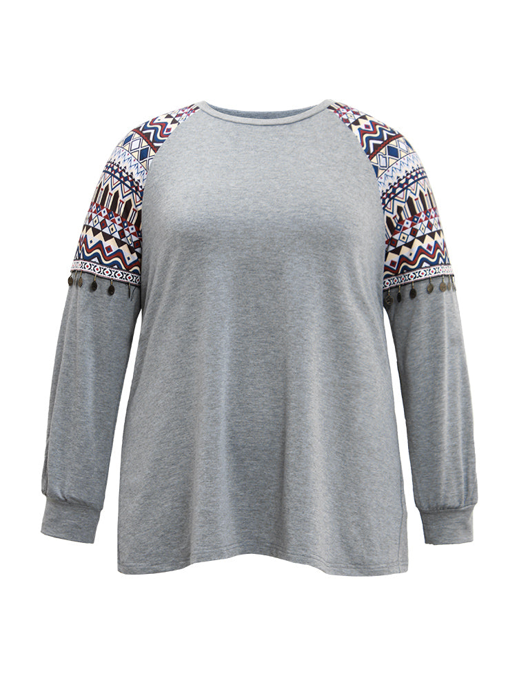 Bandana Print Raglan Sleeve Crew Neck Sweatshirt
