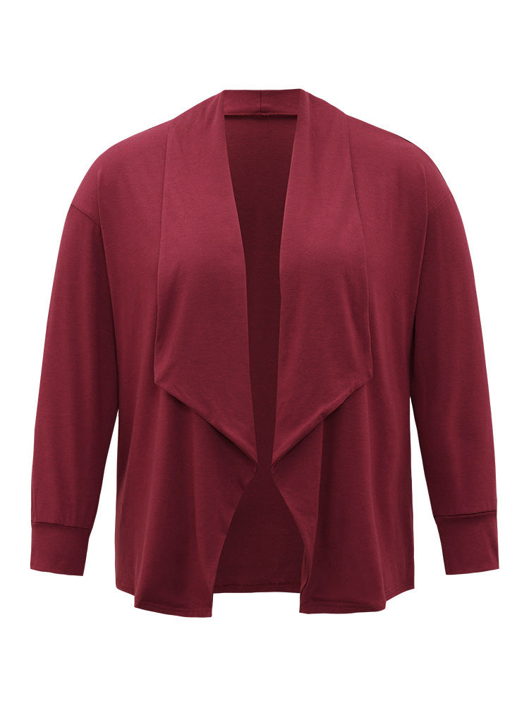 Plain Lapel Collar Elastic Cuffs Drape Kimono