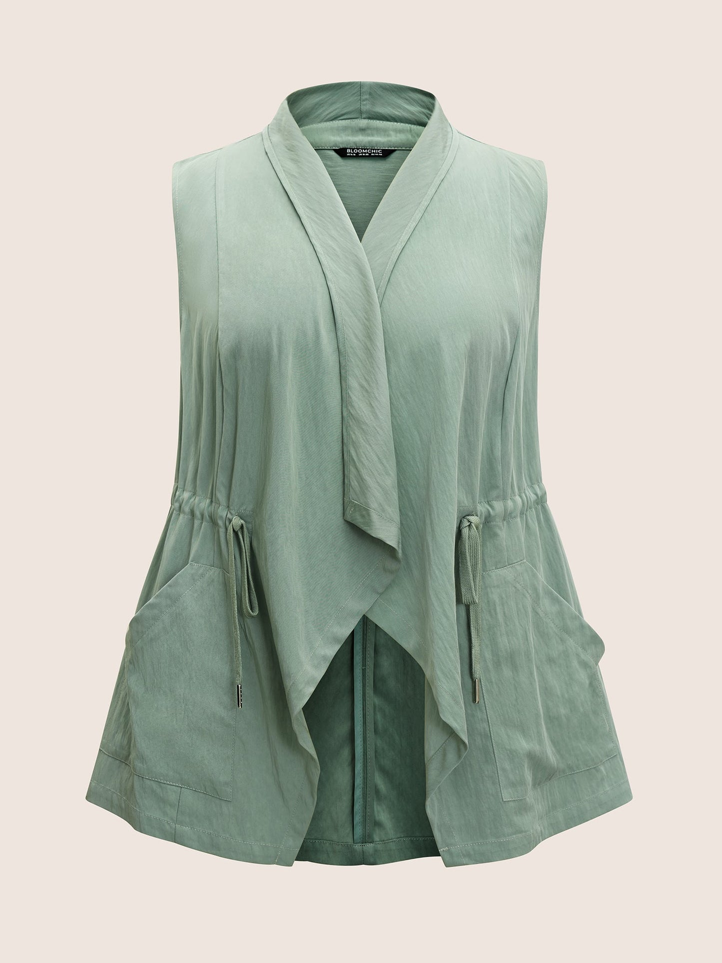 Plain Patched Pocket Drawstring Lapel Collar Tank Vest