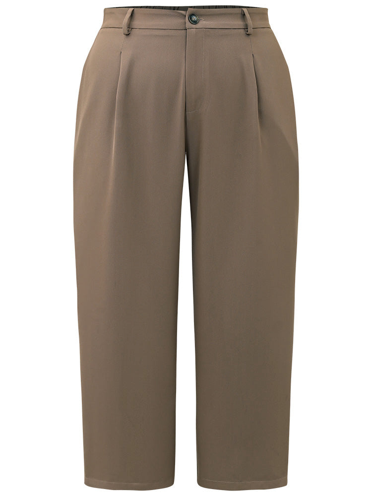 Plain Plicated Detail Straight Leg Pants