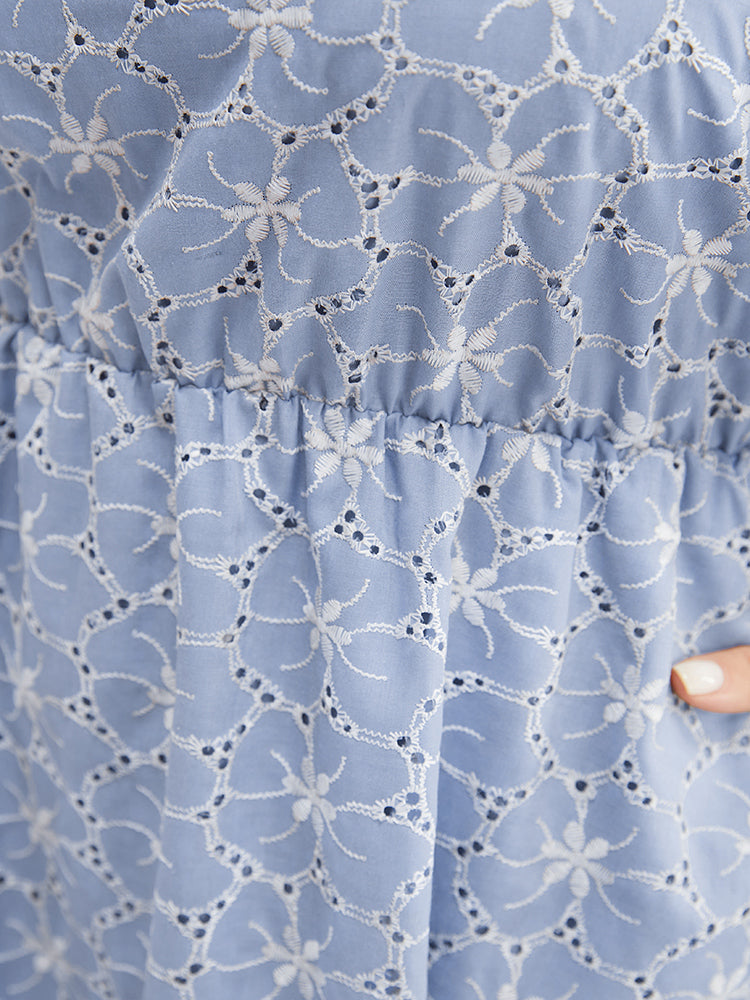 Plain Pocket Ruffle Sleeve Broderie Anglaise Dress