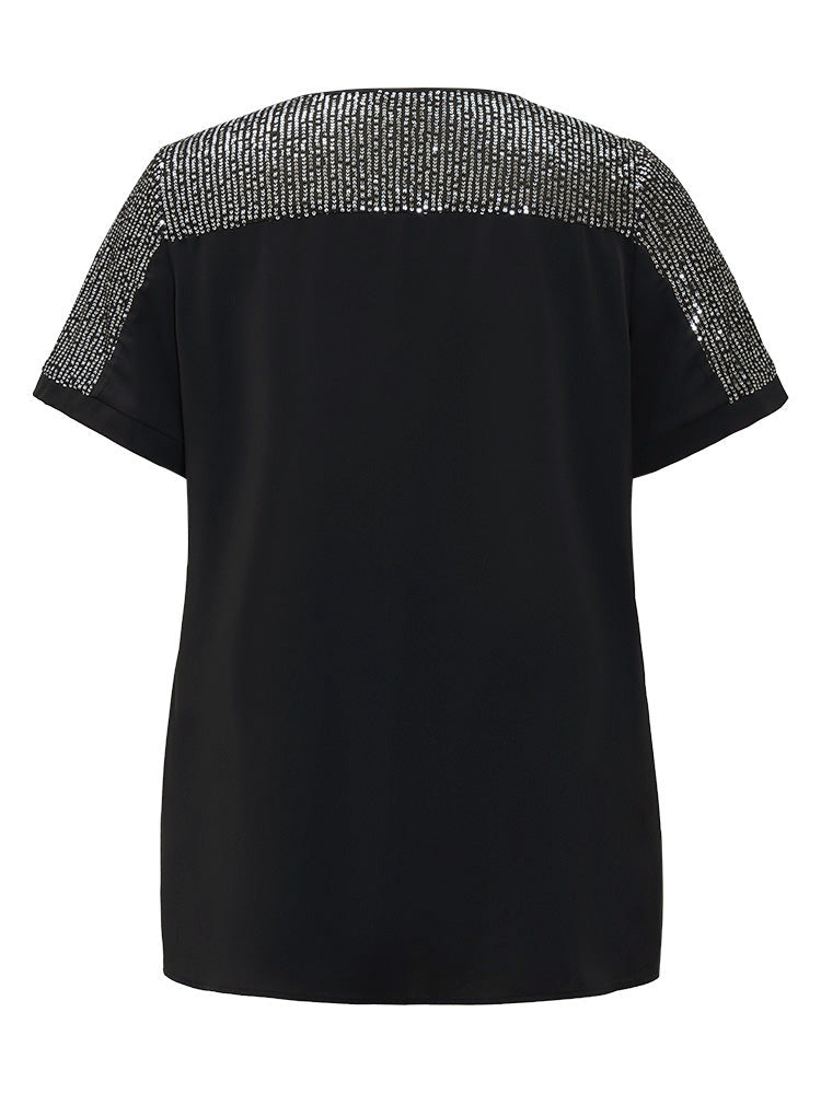 Sequin Patchwork Round Neck Blouse
