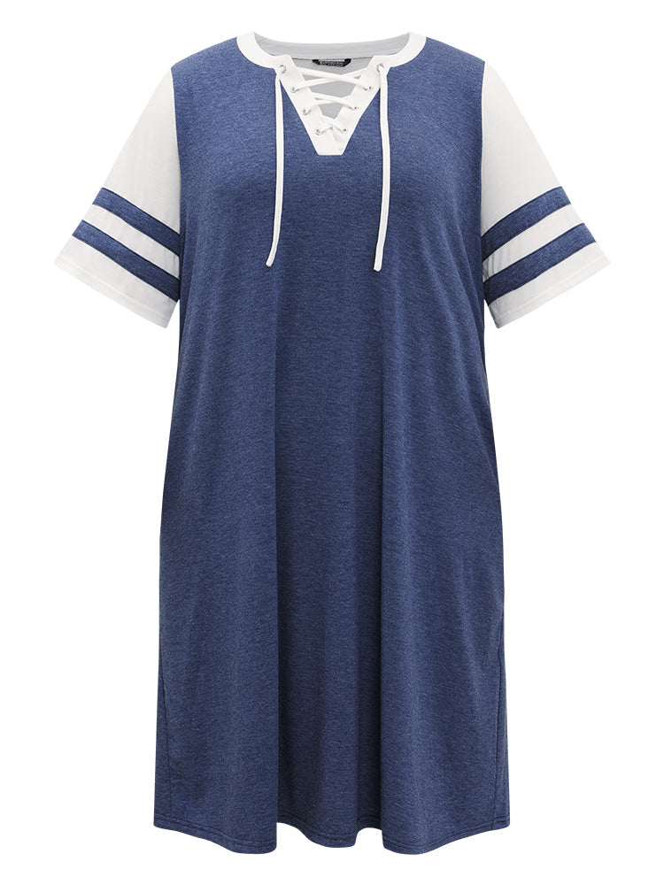 Supersoft Essentials Striped Pocket Patchwork Lace Up Dress