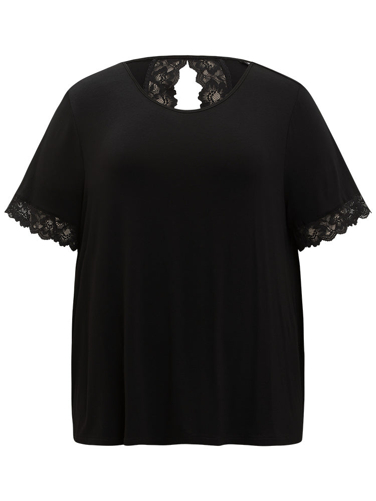 Solid Guipure Lace Cut Out Sleep Top